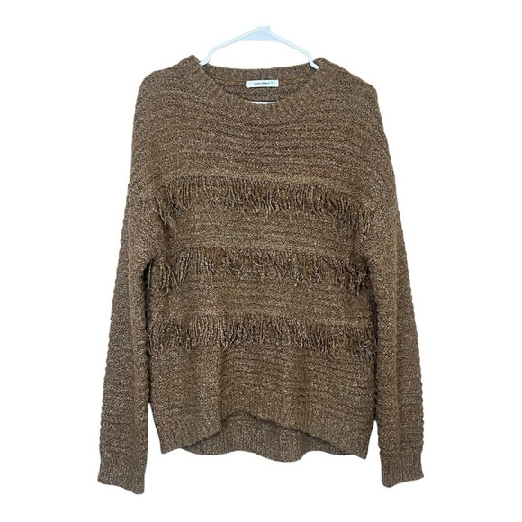 MOUSSY Brown Fringe Boho Slouchy Oversized Sweater One Size Chunky Cozy Hippie - Picture 1 of 10
